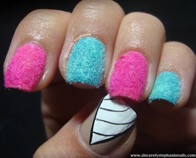 cotton candy flocking powder nail art