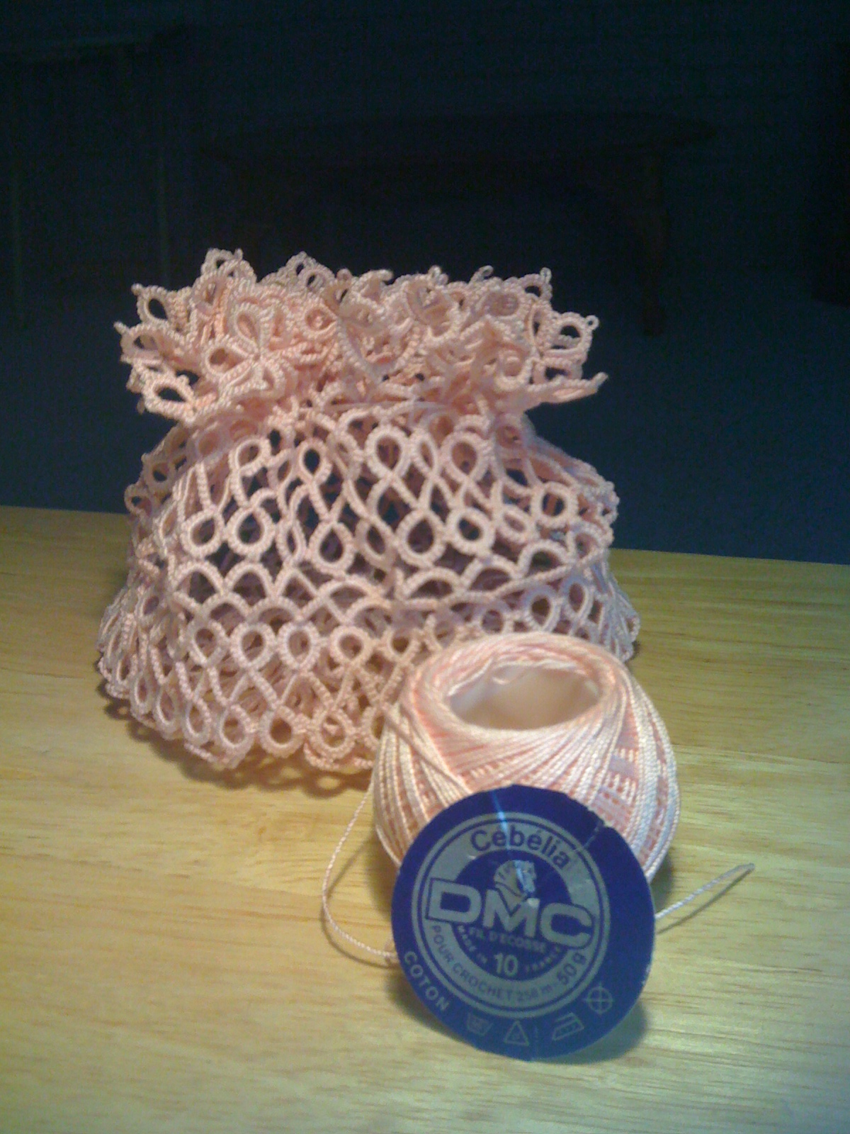 'New to Me' Drawstring Tatting Bag, for a friend.