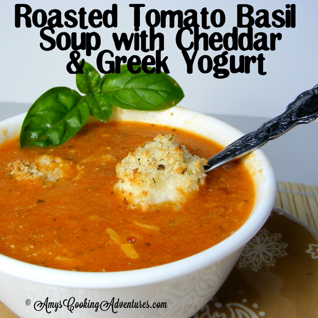 Roasted Tomato Basil Soup with Cheddar & Greek Yogurt