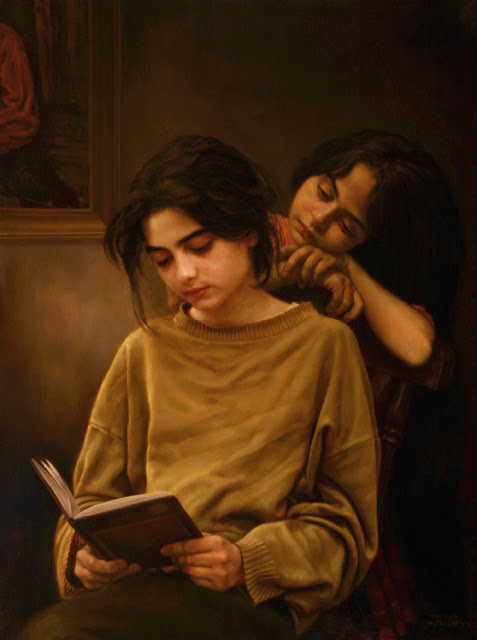 الفتاة في ايران بريشة الفنان ايمن المالكي Sisters-and-a-book+by++ayman+maleki