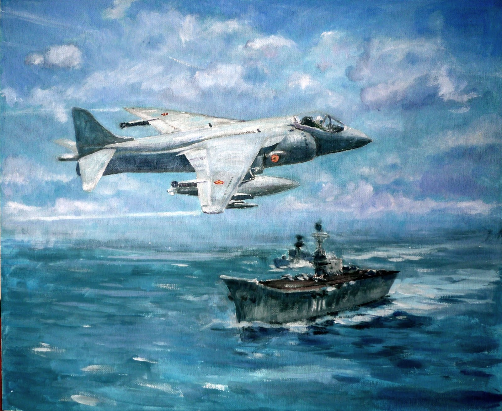 Pintura Militar y Naval HARRIER SOBREVOLANDO EL PR??NCIPE DE ASTURIAS