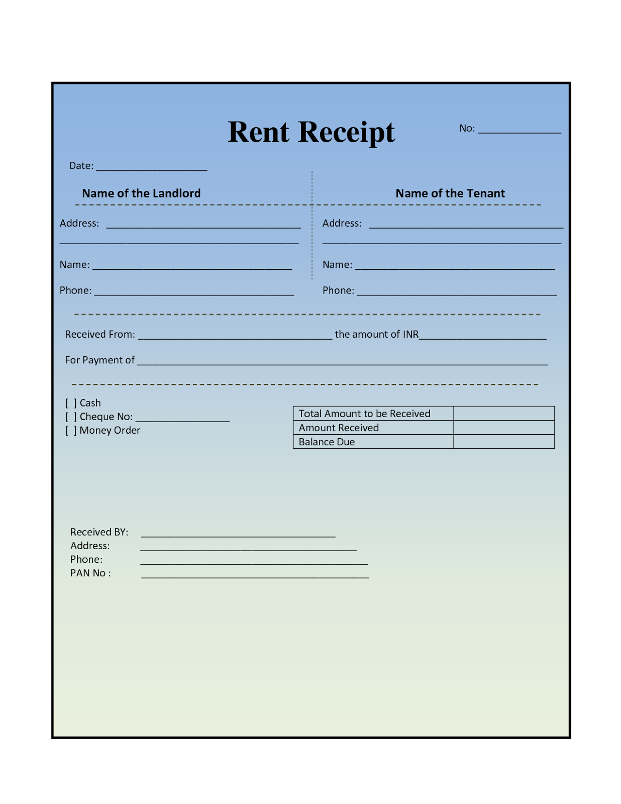 rent paid receipt format