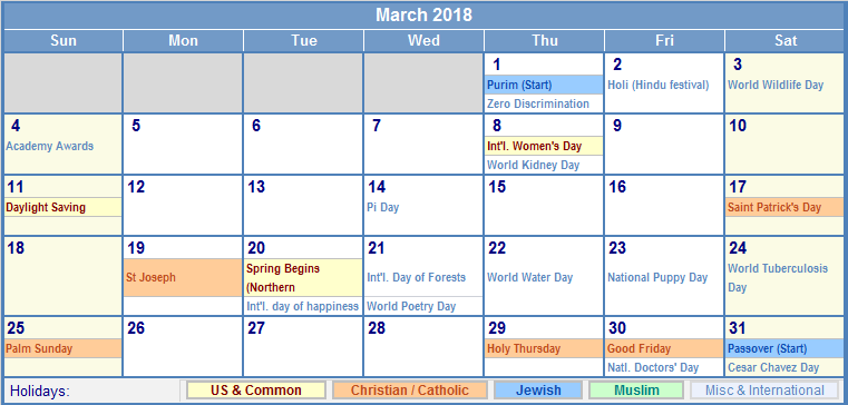 2018 holiday calendar printable