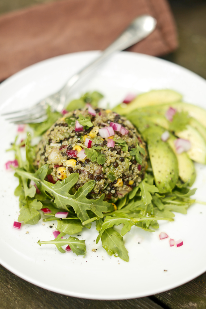 The Chubby Vegetarian Spicy Quinoa + Black Lentil Salad with Avocado