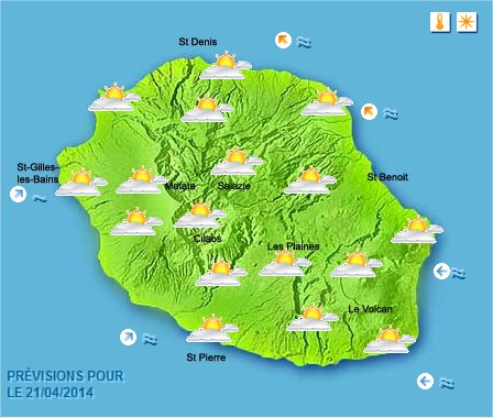 Prévisions météo Réunion pour le Lundi 21/04/14