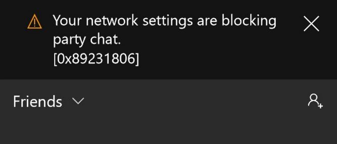 Error 0x89231806 in Xbox while using Party Chat