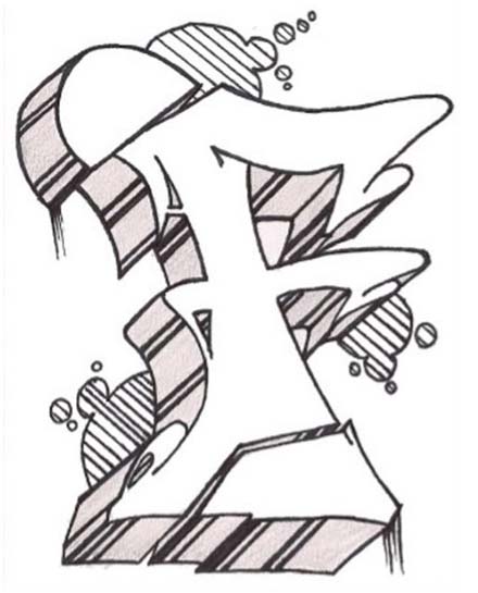 Style graffiti letters F 3D sketch graffiti alphabet F