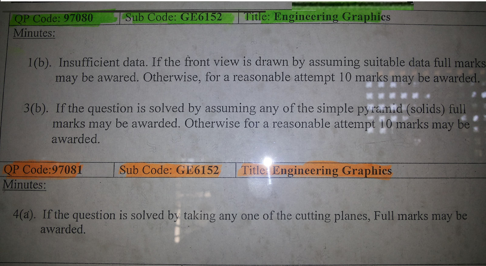 GE6152 Engineering Graphics Nov Dec 2014 Exam Grace Marks details University Question Papers