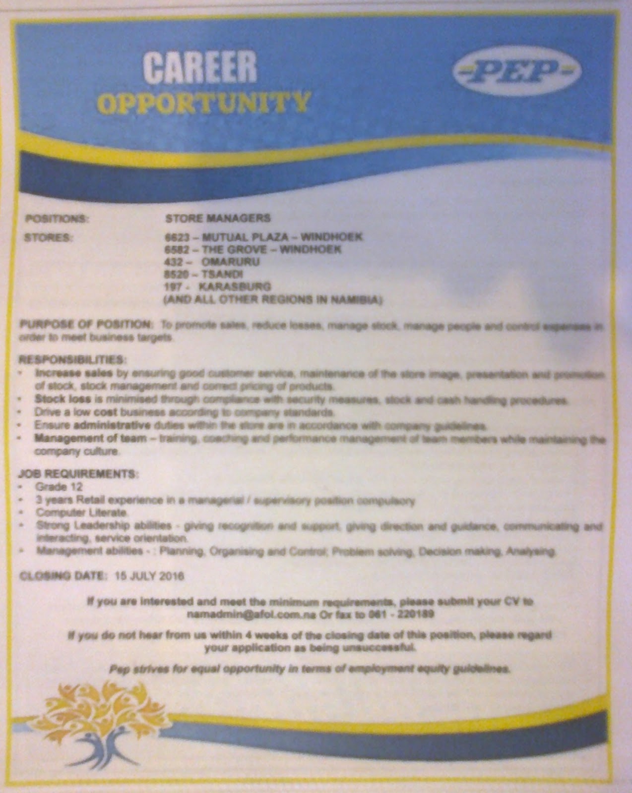 JobsInNamibiaJobVacanciesStoreManagersWanted JobsInNamibiaJobVacanciesStoreManagersWanted