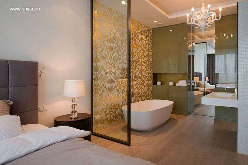 Arquitectura de Casas: Modernos baños integrados al dormitorio.