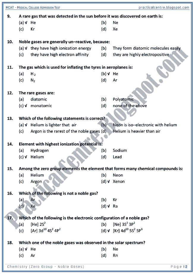 mcat-chemistry-zero-group---noble-gases-mcqs-for-medical-college-admission-test