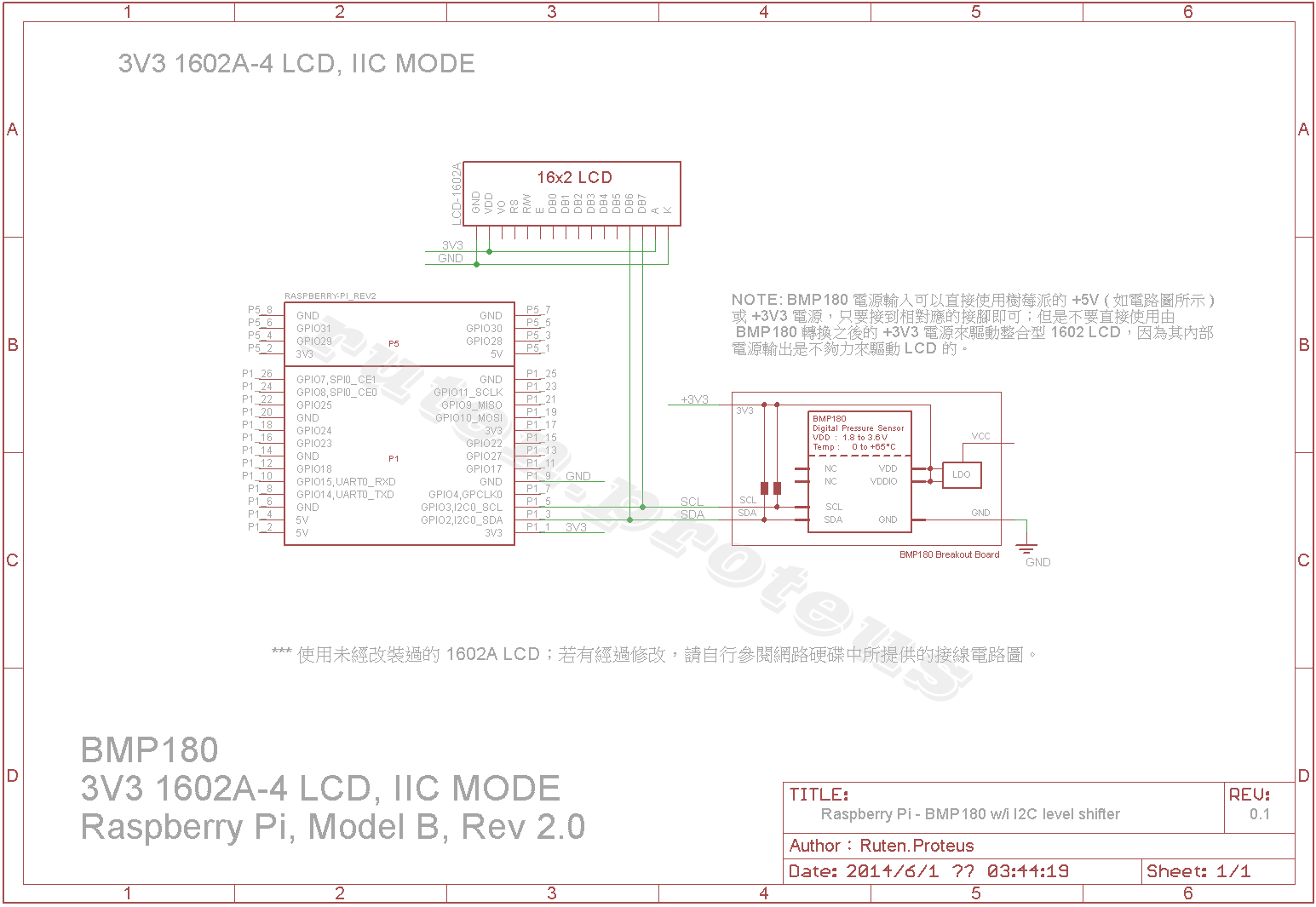 ㄆㄜ ㄊㄧㄡ ㄙˋ BMP180 模組使用提示 Raspberry Pi 接線與程式測試