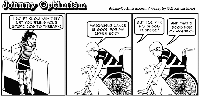 johnny optimism, johnnyoptimism, medical humor, wheelchair, sick jokes, stilton jarlsberg, brace girl, rehab