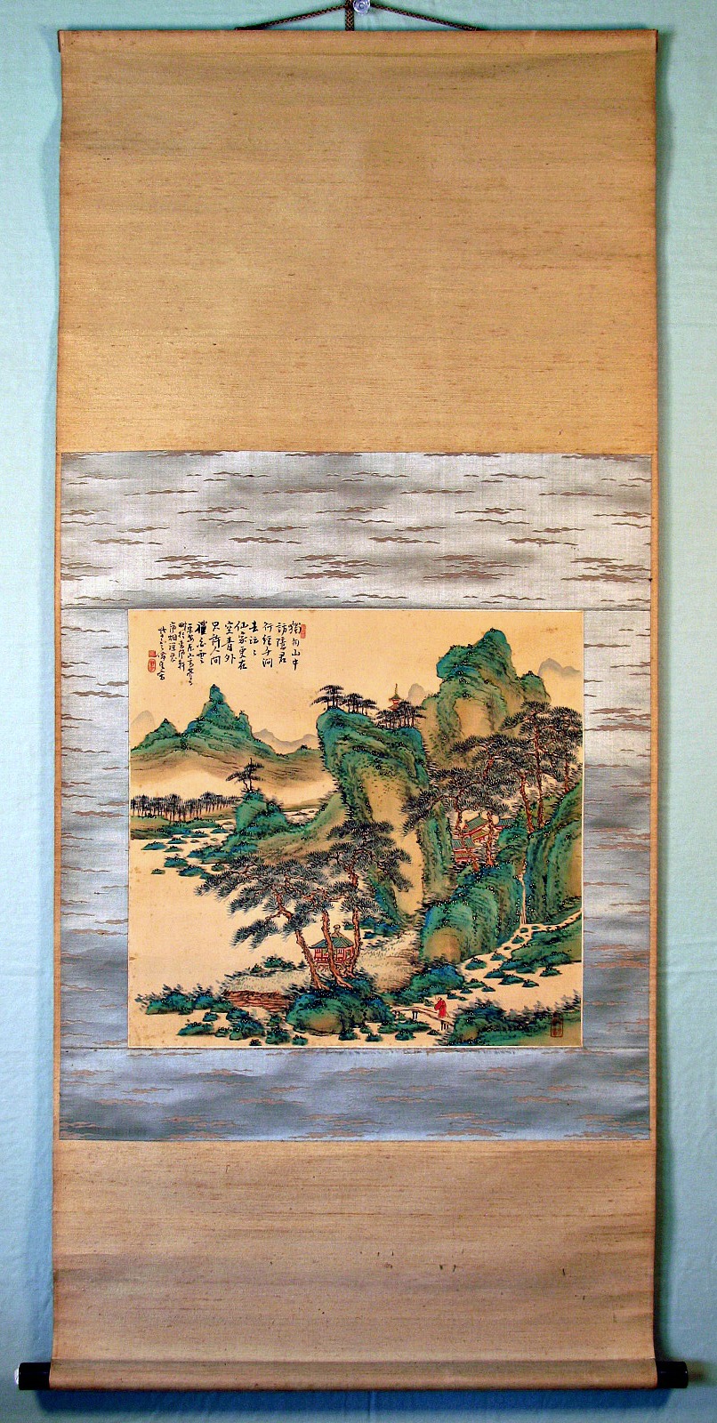 Japanese Scroll Paintings Vintage Japanese Sage & Pine Tree Mountain
