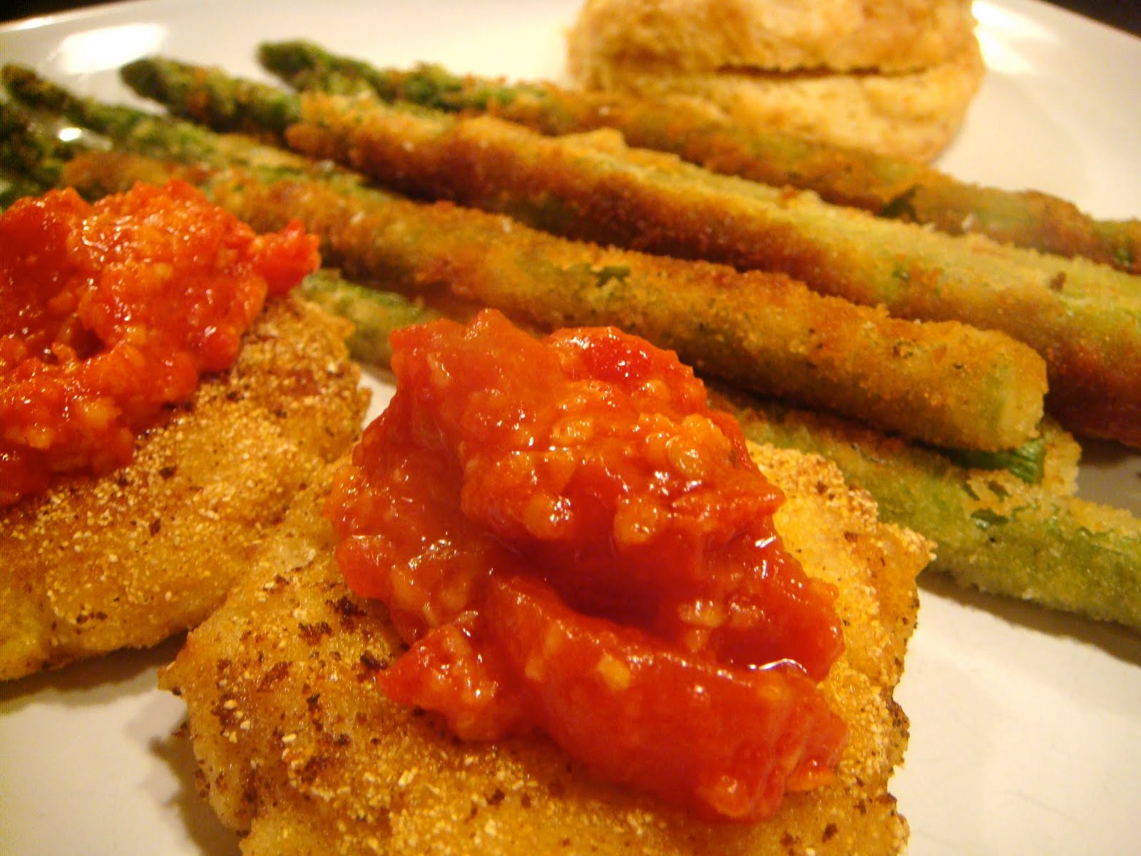 Delicious Dishings PolentaCrusted Fish Cakes And PankoCrusted Asparagus