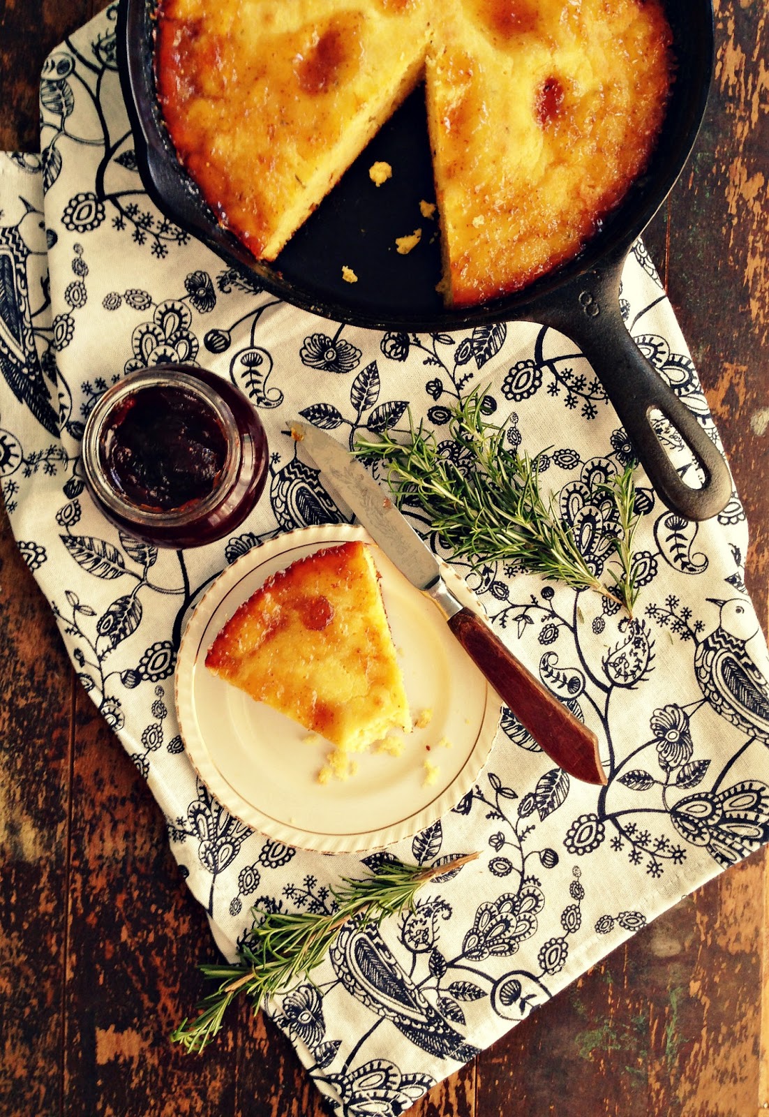 sweetsugarbean Skillet Cornbread with Goat Cheese & Fig Jam