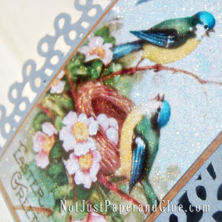 Bluebird Easter Greetings from www.NotJustPaperandGlue.com Not Just Paper and Glue, Easter, Card, Glitter, Vintage, Bluebirds,