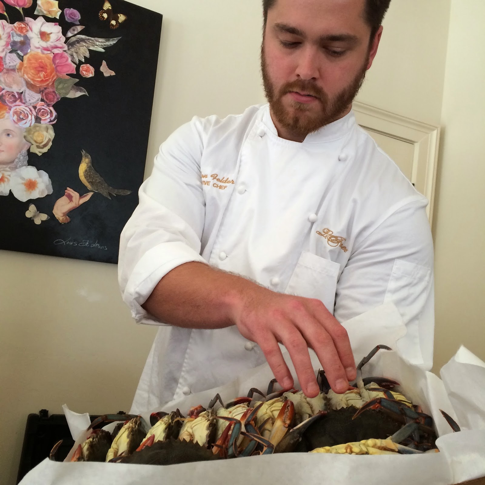Chef Felder showing off the fresh soft shell crab