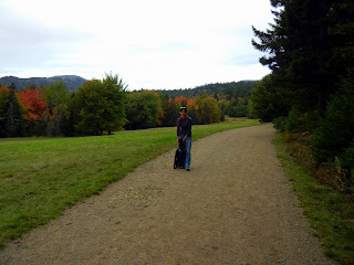 Me and my dog Sammy hiking around Long Pond on Mount Desert Island in Maine