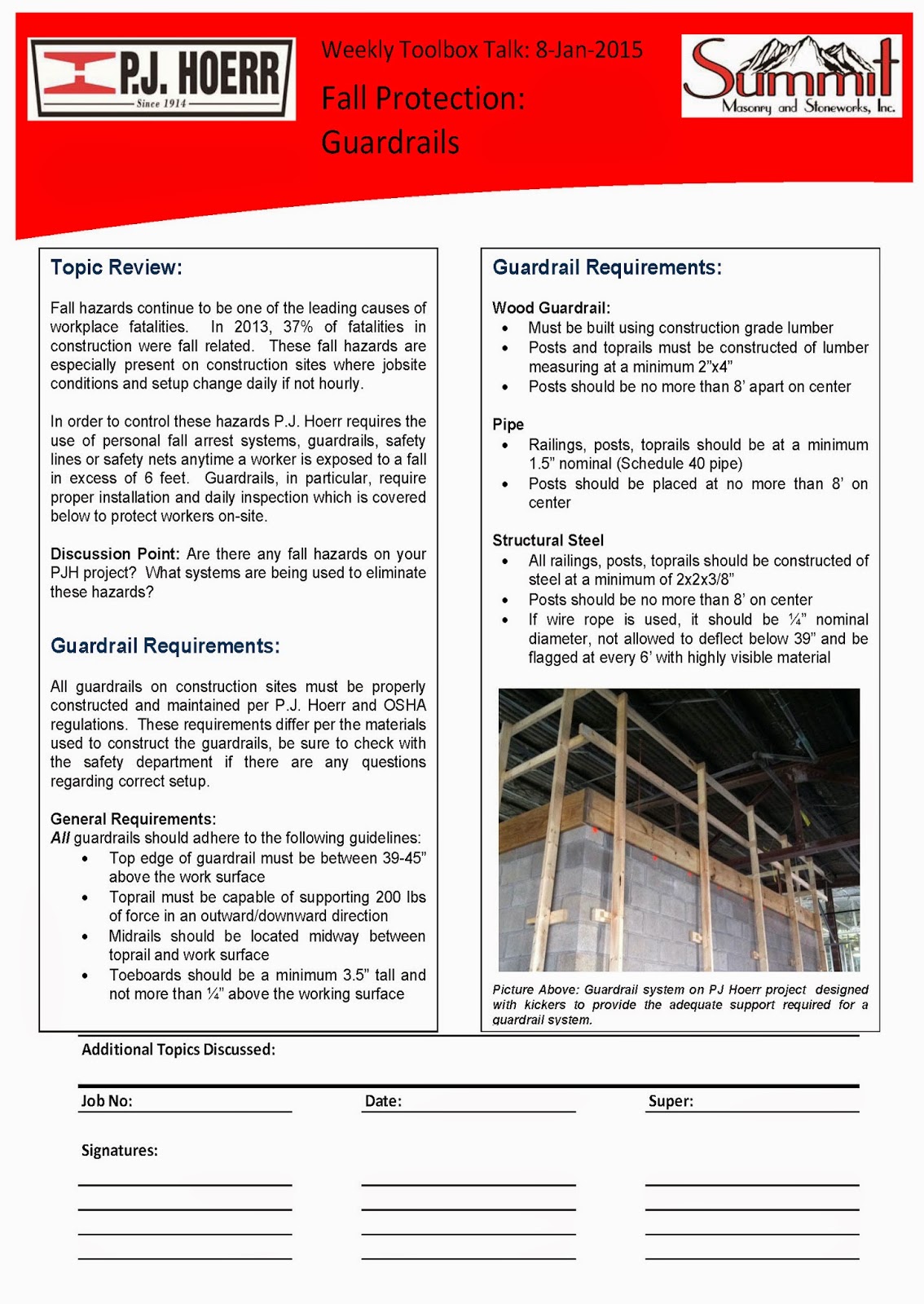 P.J. Hoerr, Inc. P.J. Hoerr & Summit Masonry Weekly Toolbox Talk