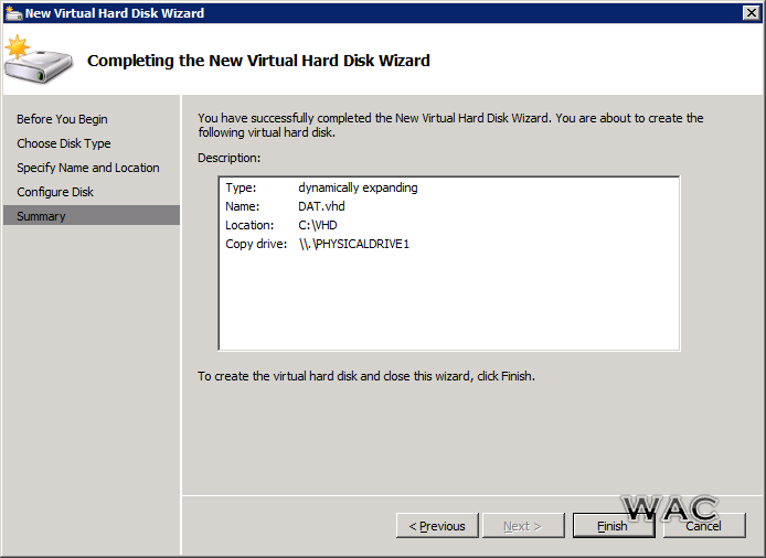 Windows Admin Center Convert a Physical Disk to a Virtual Hard Disk