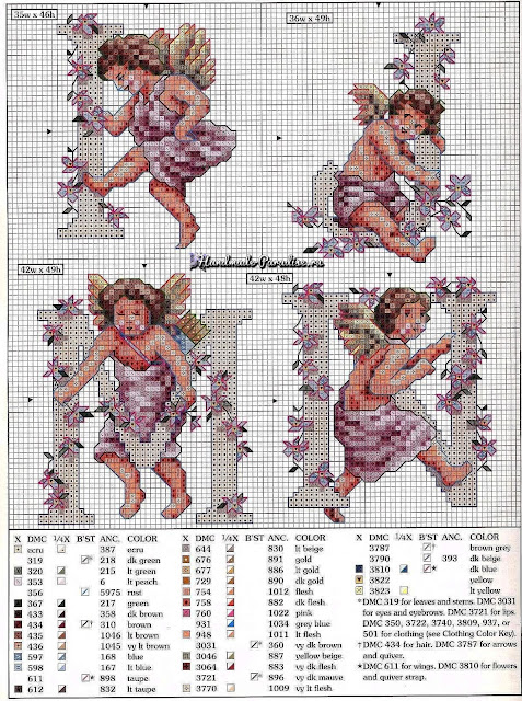 Схемы вышивки. Винтажные монограммы с ангелами