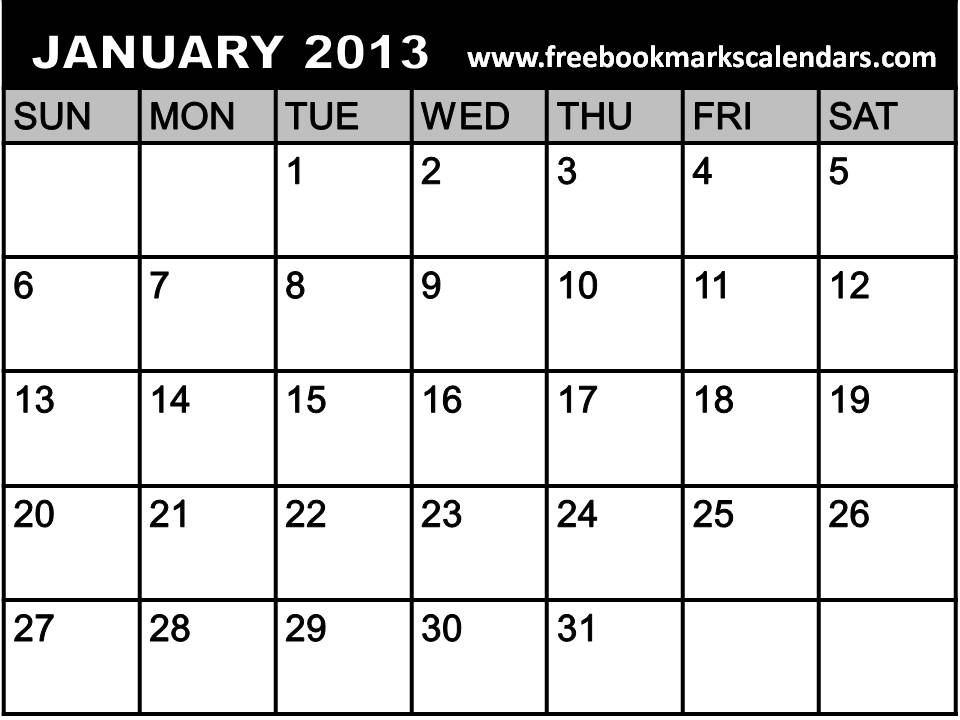 Blank January 2013 Calendar Printable