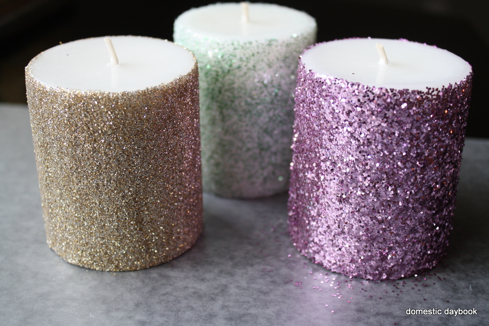 My Domestic Daybook Glitter Pillar Candles Tutorial
