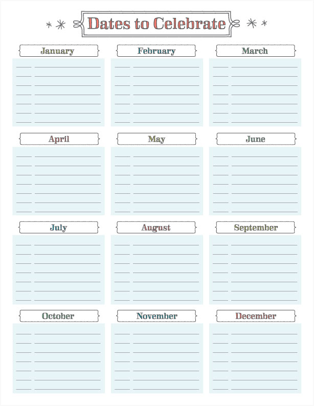 amy j. delightful blog Dates to Celebrate Printable... and Some Mid
