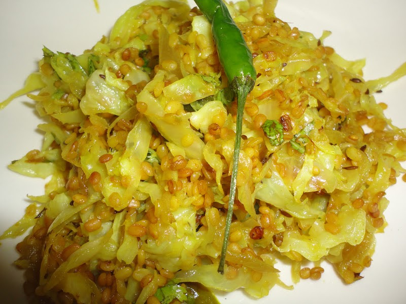 Desi / Maharashtrian food Urad Dal Cabbage Fry