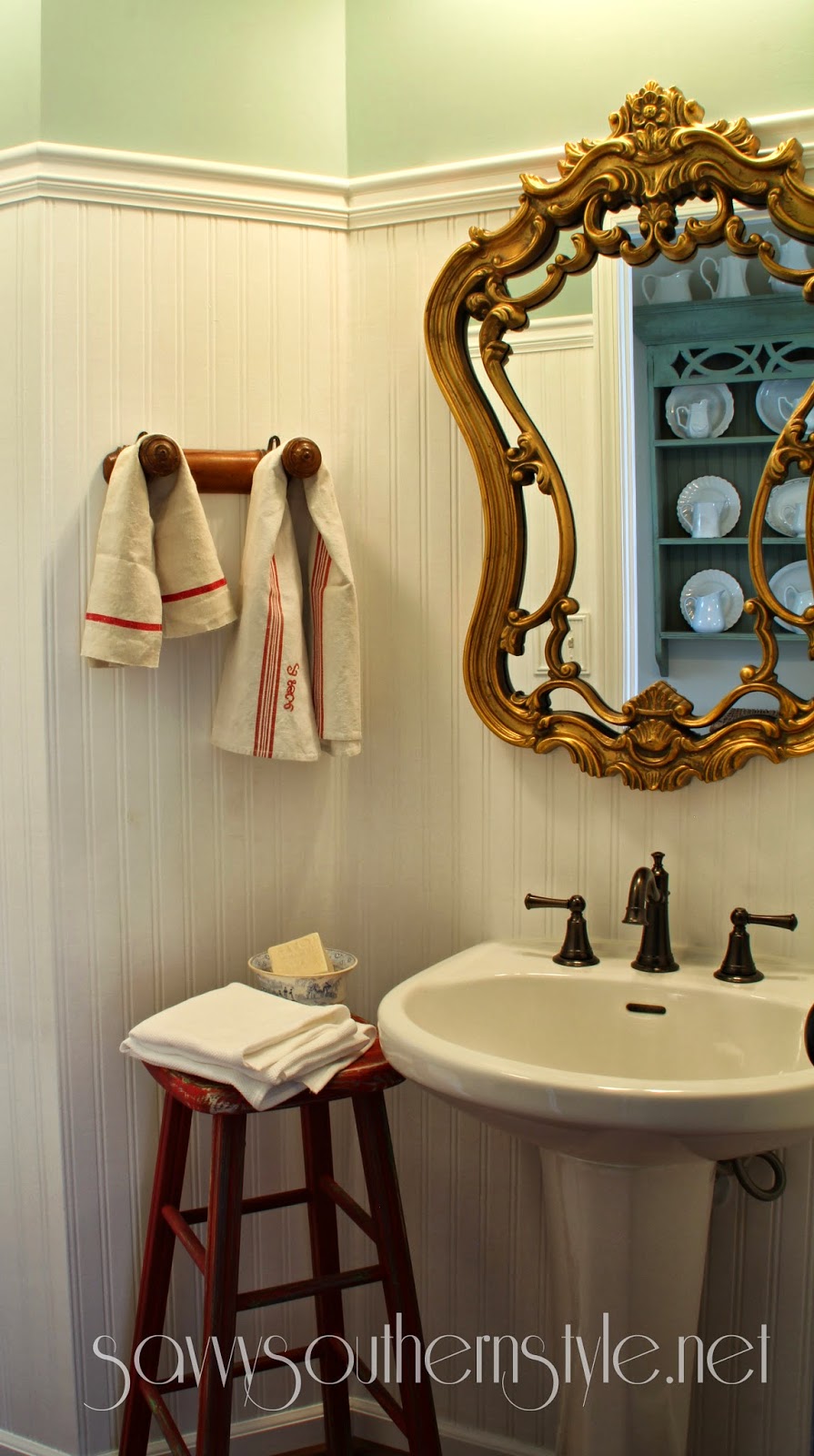 Savvy Southern Style Vintage French in the Powder Room