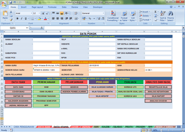 Aplikasi Administrasi Guru Format Microsoft Excel