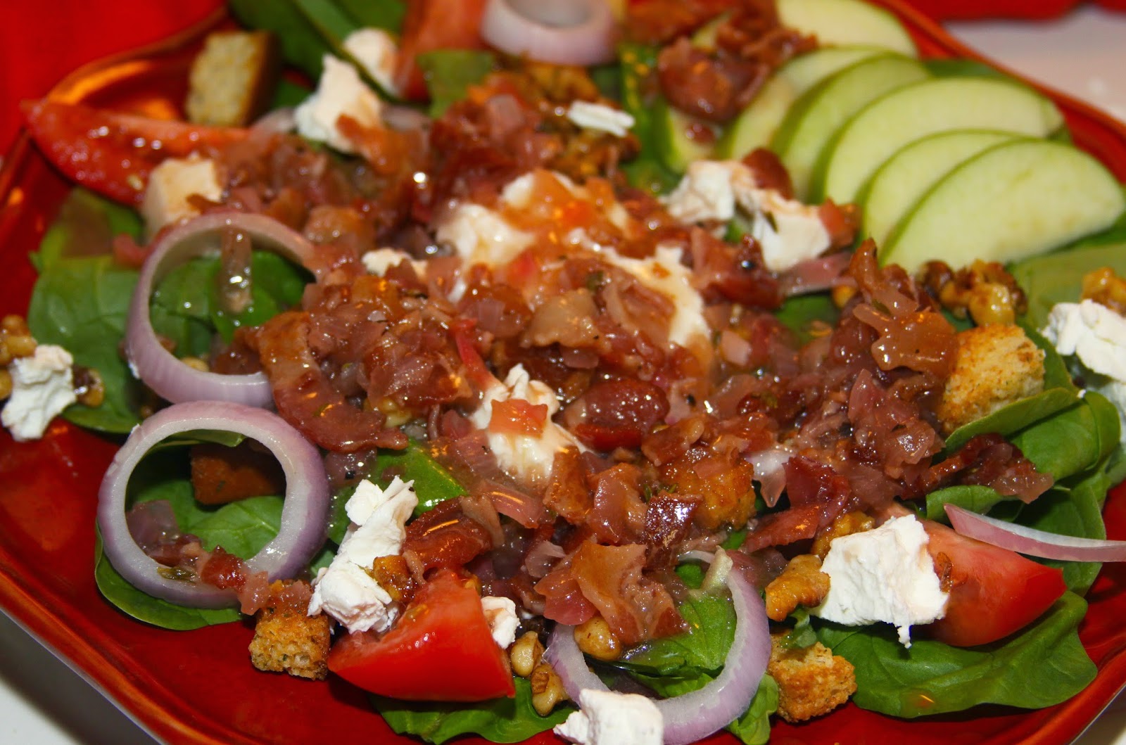 For the Love of Food Spinach Salad with Hot Bacon Mustard Vinaigrette