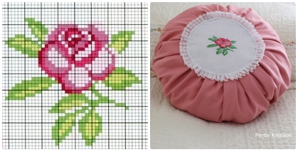 çarpı işi gül şablonu kırlent Yuvarlak pileli kırlent nasıl dililir, pillow, kırlent pinterest, kırlent nasıl dikilir, kaneviçe desenli kırlent, çarpı işi kırlent, kırlent dikimi, kırlent diktim