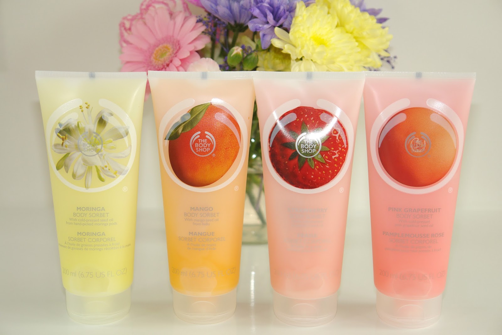 The Body Shop Body Sorbets, body care, UK blogger, beauty blogger, top UK blogger, The Body Shop, beauty, review, The Body Shop Body Sorbet Mango, The Body Shop Body Sorbet Strawberry, The Body Shop Body Sorbet Pink Grapefruit, The Body Shop Body Sorbet Satsuma, The Body Shop Body Sorbet Moringa