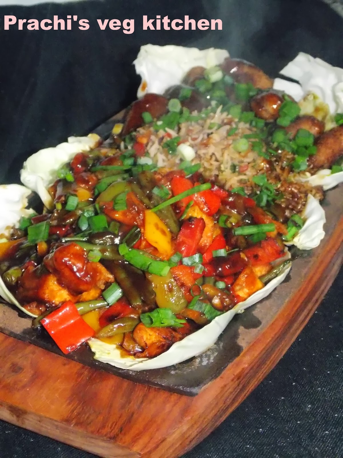 Prachi's veg kitchen Veg Sizzler with hot Soya Chilli Sauce