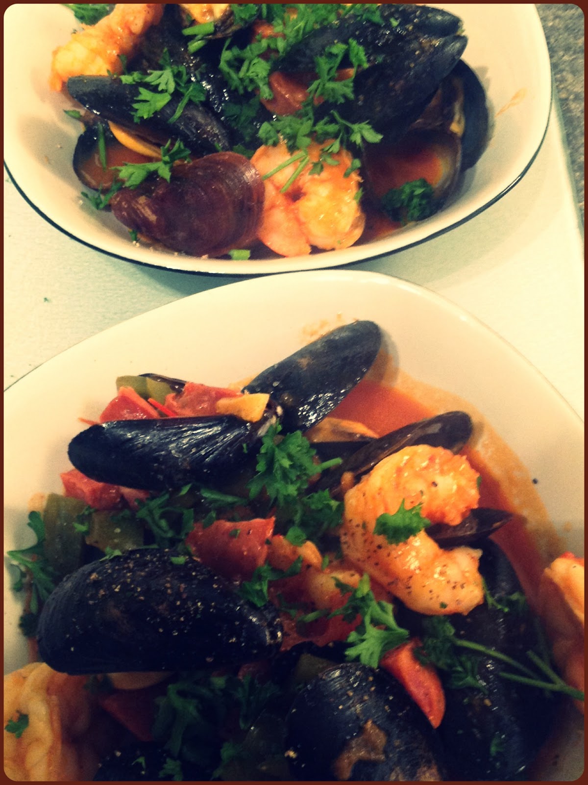 Foodie in a Paleo World: Portuguese Mussels and Shrimp in Chorizo Sauce