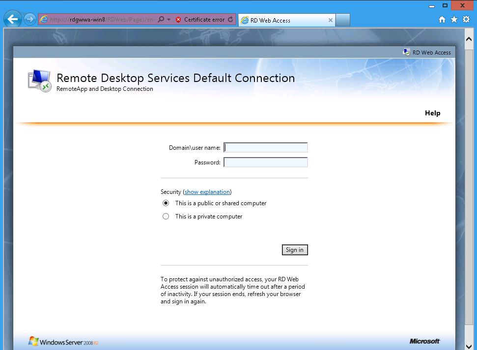 Remote Desktop Services 2008 R2 Certificate