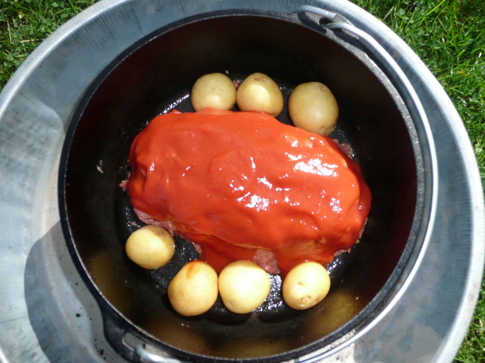 Everyday Dutch Oven Onion Crusted Meatloaf With Roasted Potatoes