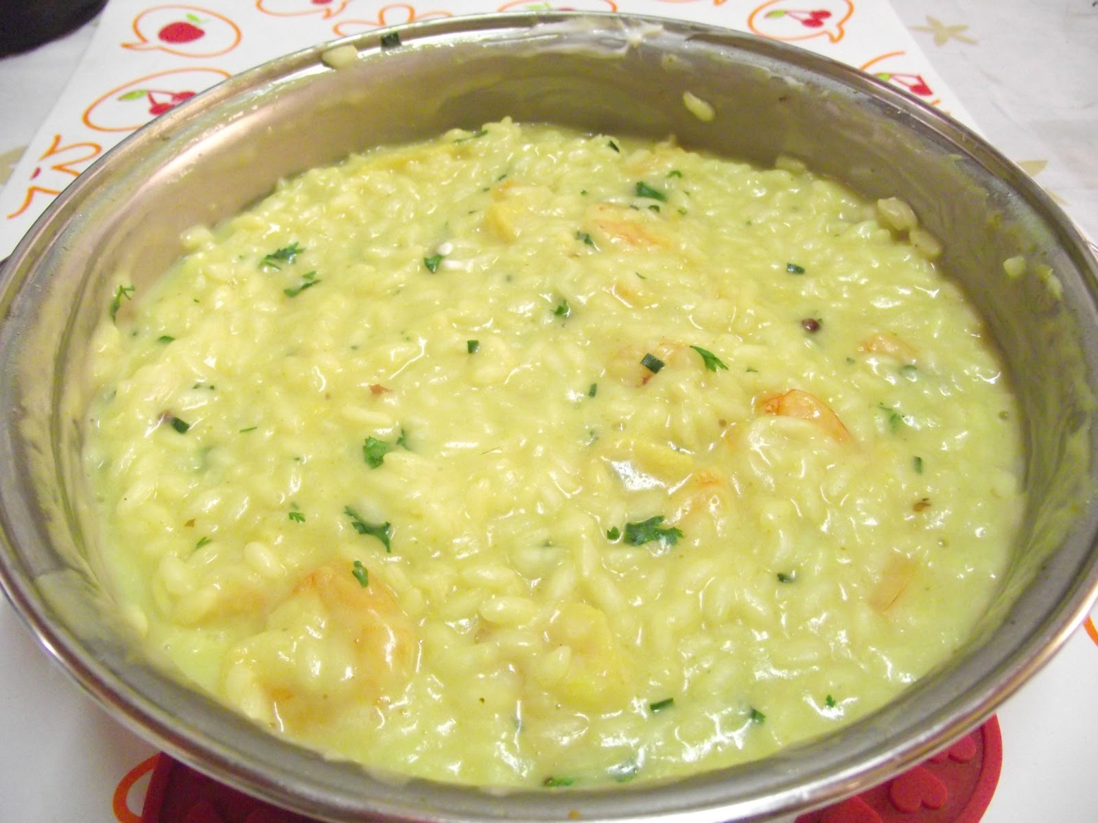 Coisas de Ninha Risoto da camarão com arroz arbóreo.