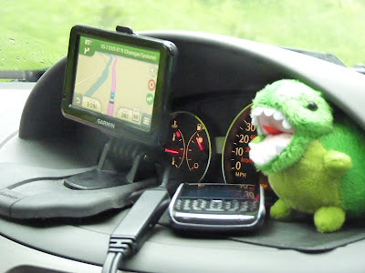 dashboard: GPS, phone, t-rex