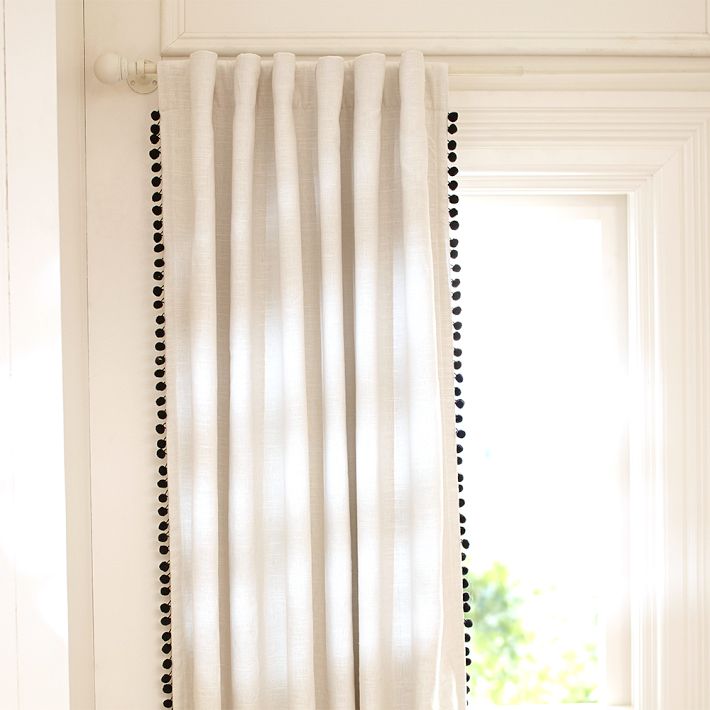 Pottery Barn Teen Emily & Meritt Natural Linen Pom Pom Blackout Drape Pottery Barn Teen Emily & Meritt Natural Linen Pom Pom Blackout Drape