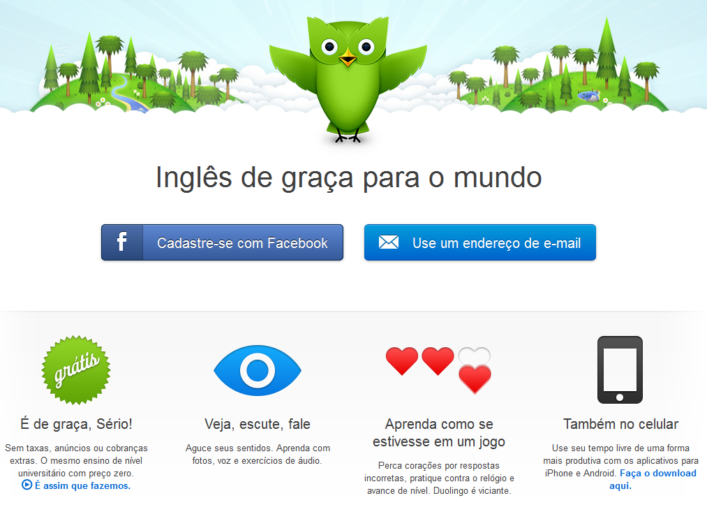 Help do Desenvolvedor: Aprender ingles de graça totalmente online com  duolingo