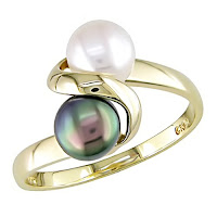 Cultured Black and White Freshwater Pearl Gold Ring