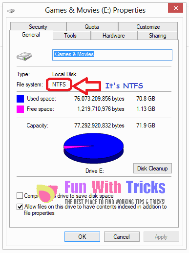 Convert FAT32 to NTFS or NTFS to FAT32 Without Formatting_FunWidTricks.Com