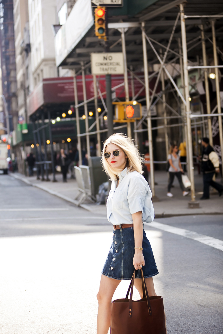 Ray-Ban Lennon round sunglasses, MAC Lady Danger lipstick, Madewell chambray shirt Ray-Ban Lennon round sunglasses, MAC Lady Danger lipstick, Madewell chambray shirt