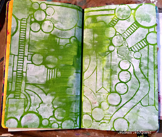 Quick Mixed Media Art Journal Background using StencilGirl Stencils in a DLP Documented Life Project. Project by Maria McGuire.