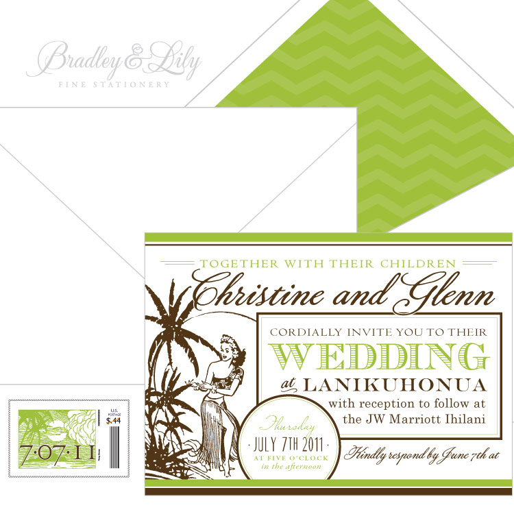 Vintage Hawaii Wedding Invitation Bradley & Lily Fine Stationery
