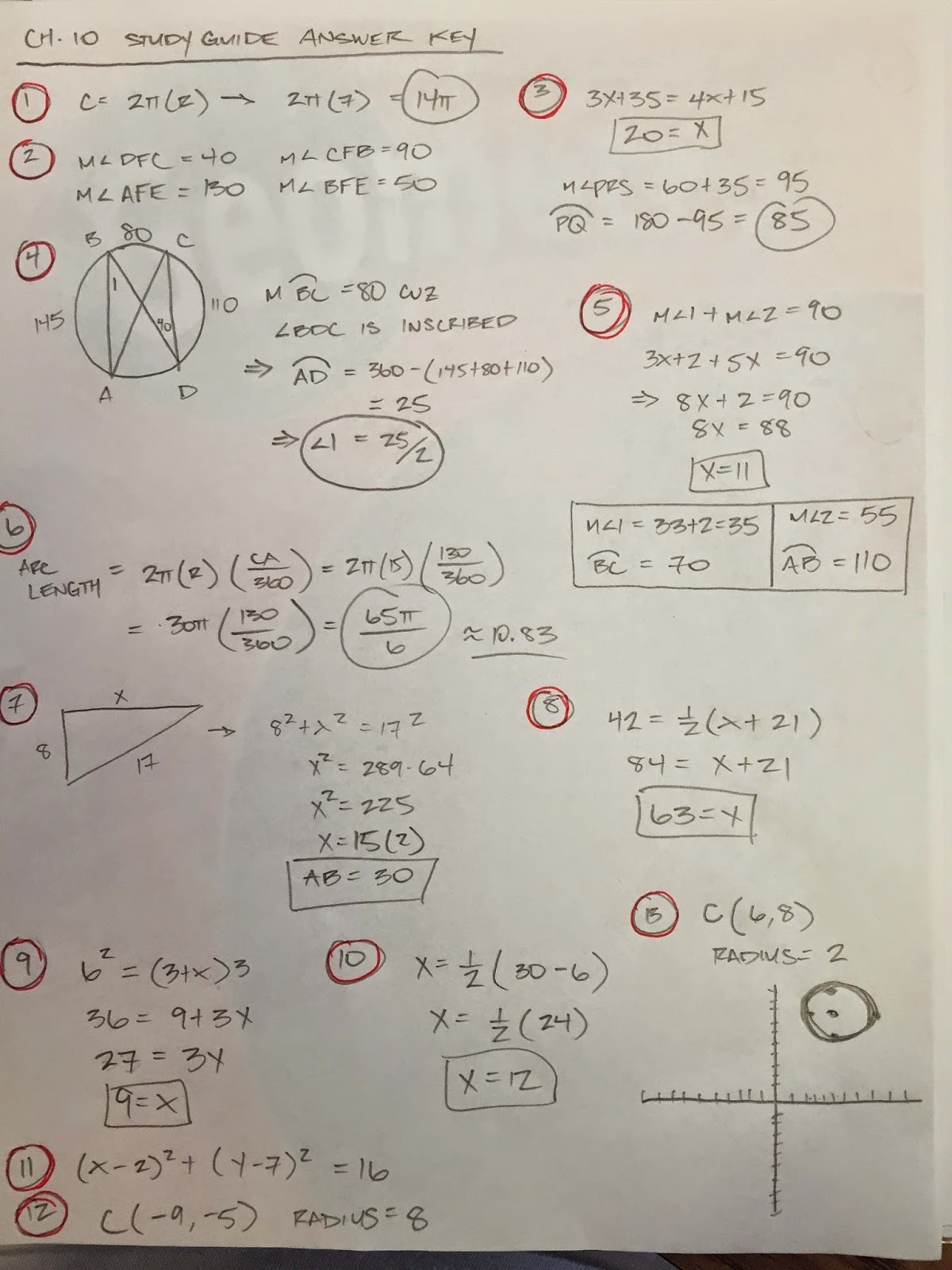 Honors Geometry Vintage High School Chapter 10 Practice Test And