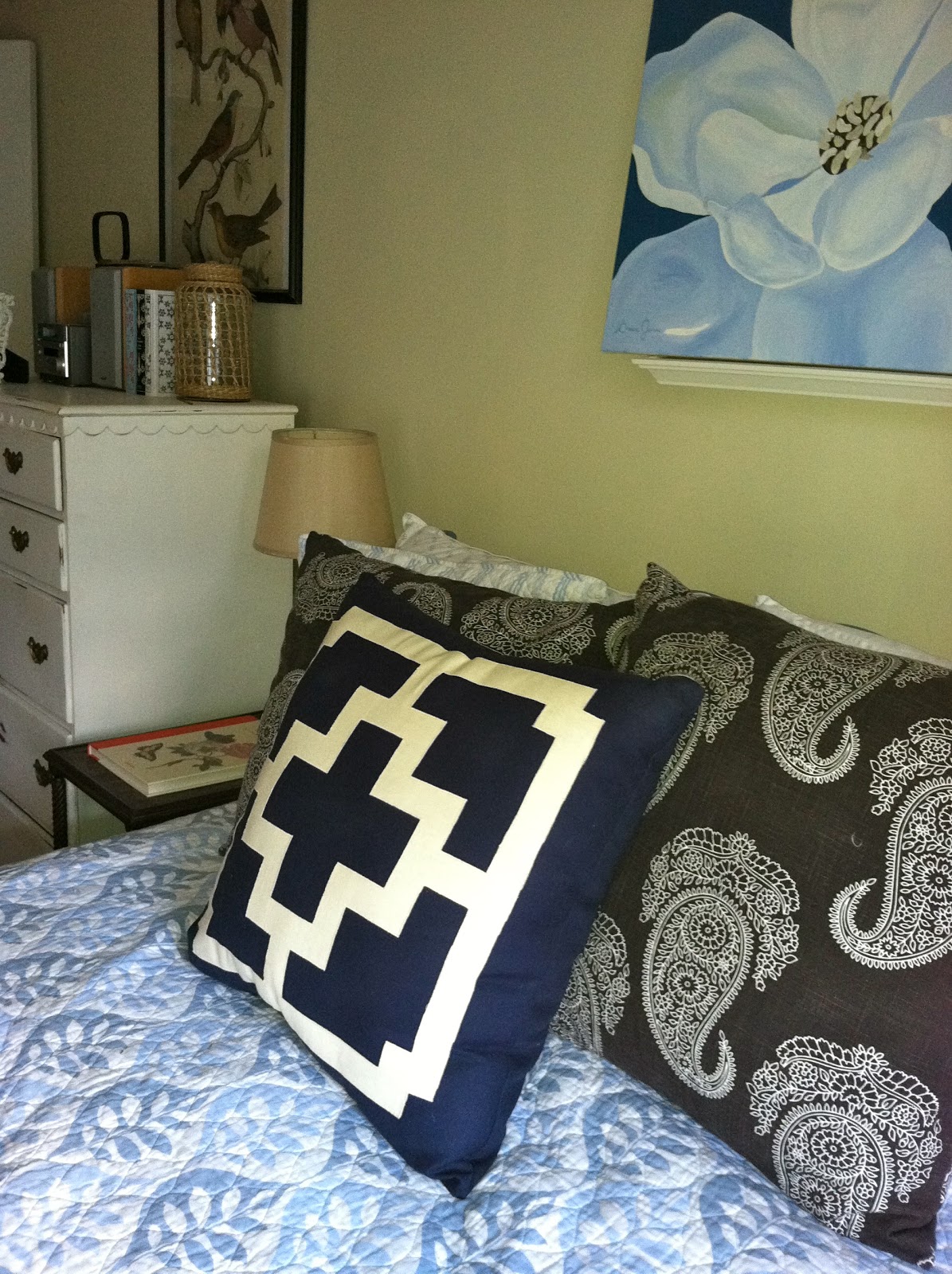 GraceAdkinsDesigns Navy Blue and Cream Geometric Throw Pillow